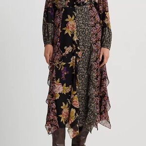 Lauren Ralph Lauren Womens Mixed-Floral Ruffle-Trim Georgette Skirt